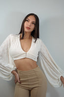 Blusa Manga Larga Bombacha Escote Boton