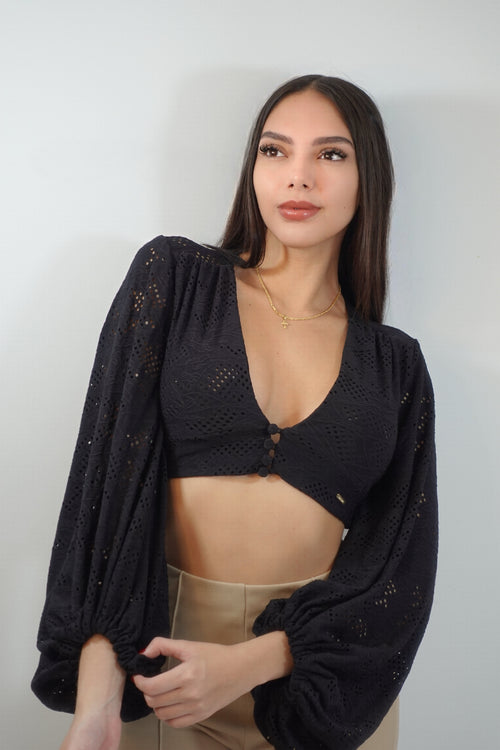 Blusa Manga Larga Bombacha Escote Boton