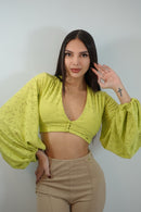 Blusa Manga Larga Bombacha Escote Boton