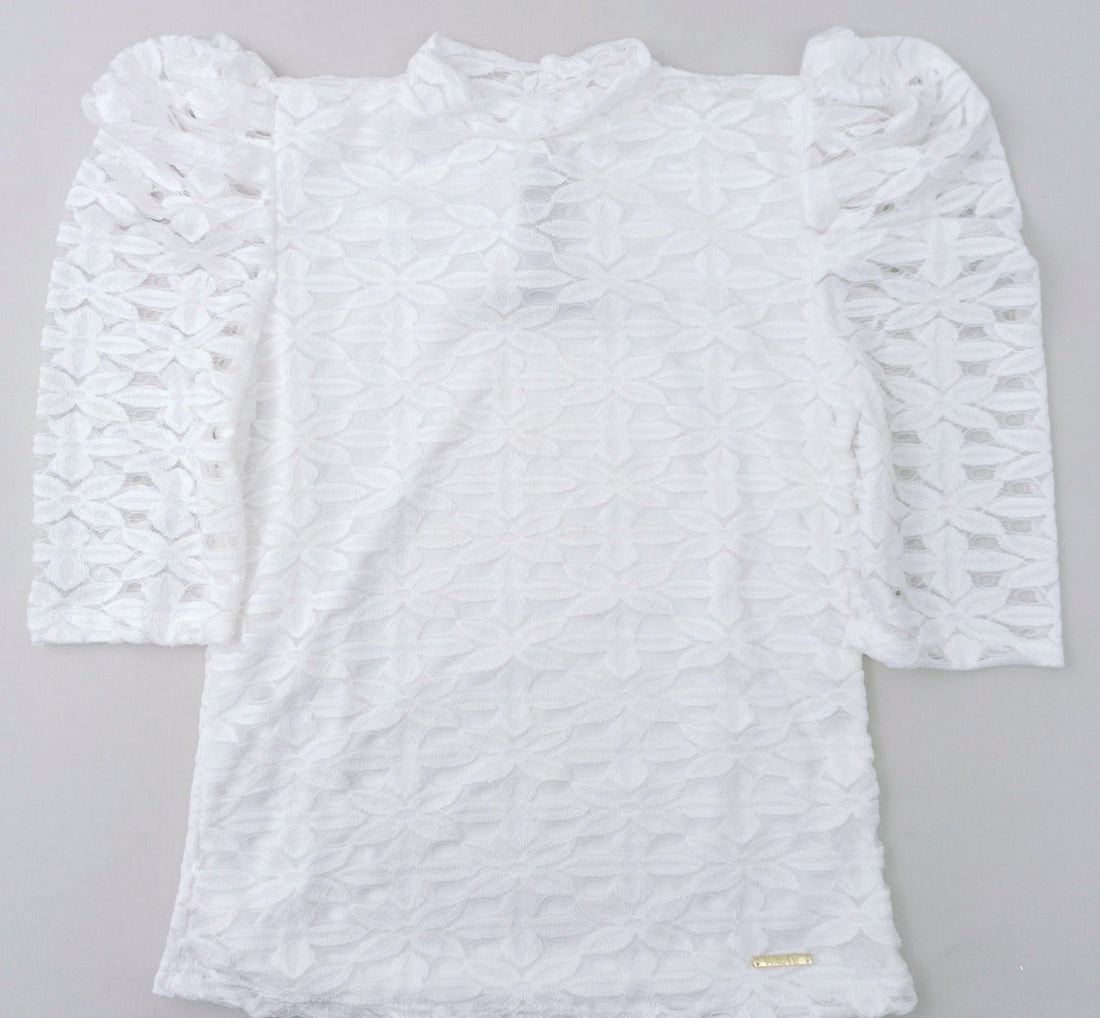 Blusa 3/4 Cuello Redondo Grabado Flor