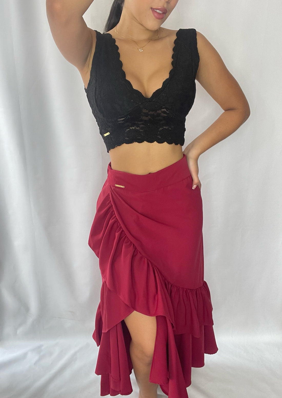 Crop Top Manga Sisa Blonda Escote V
