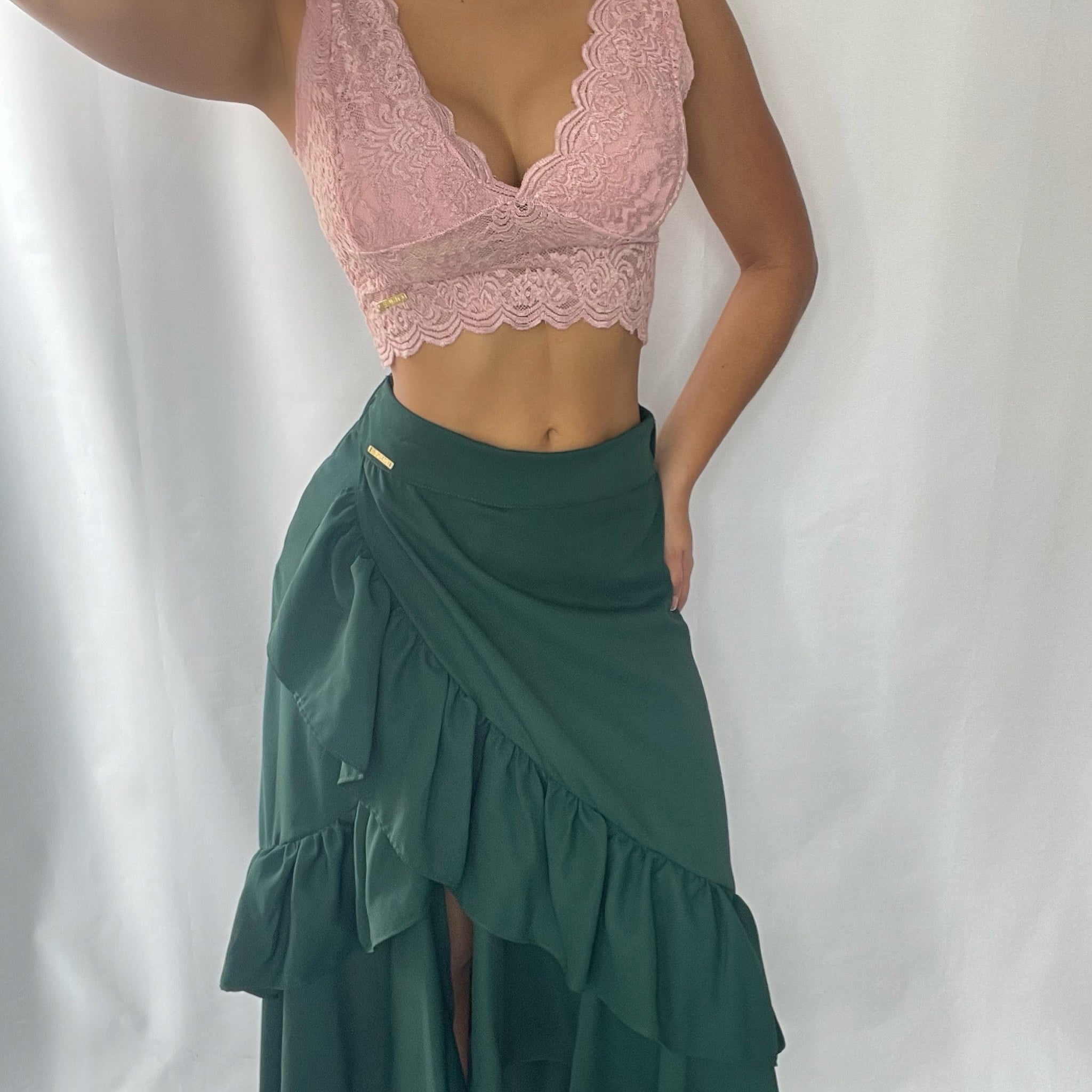 Crop Top Manga Sisa Blonda Escote V