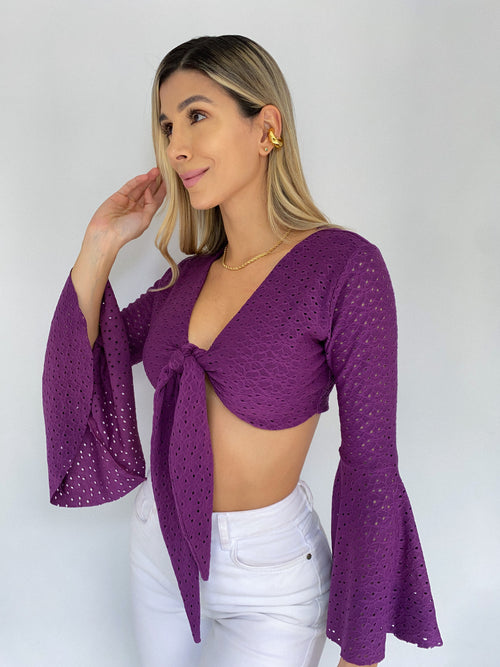 Blusa Corta De Amarrar Manga Campana
