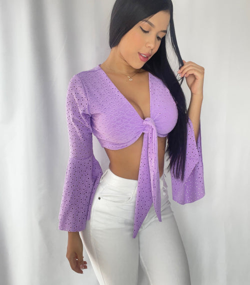 Blusa Corta De Amarrar Manga Campana