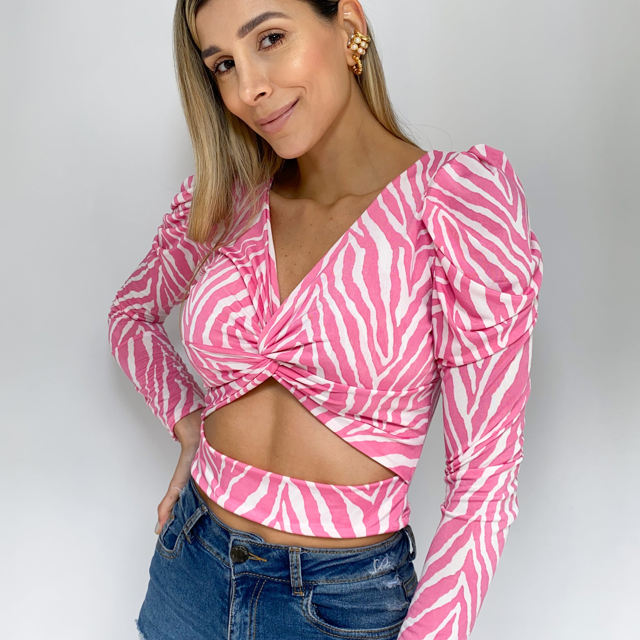 Blusa Estampado Cebra Escote Nudo