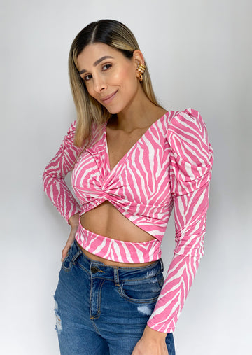Blusa Estampado Cebra Escote Nudo