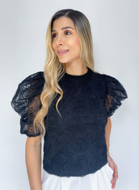 Blusa Manga Corta Encaje Rosas