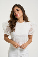 Blusa Manga Corta Encaje Rosas
