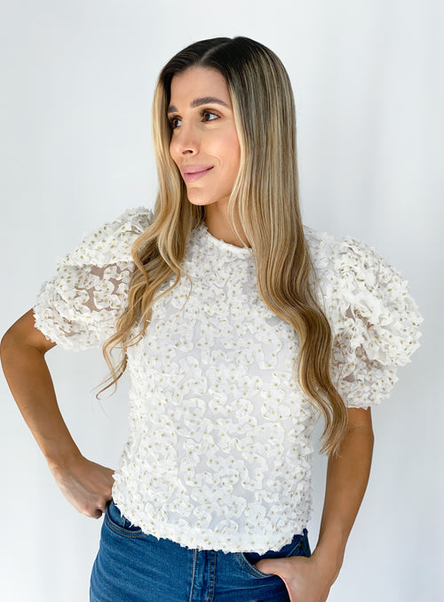 Blusa Manga Corta Flores Brillos