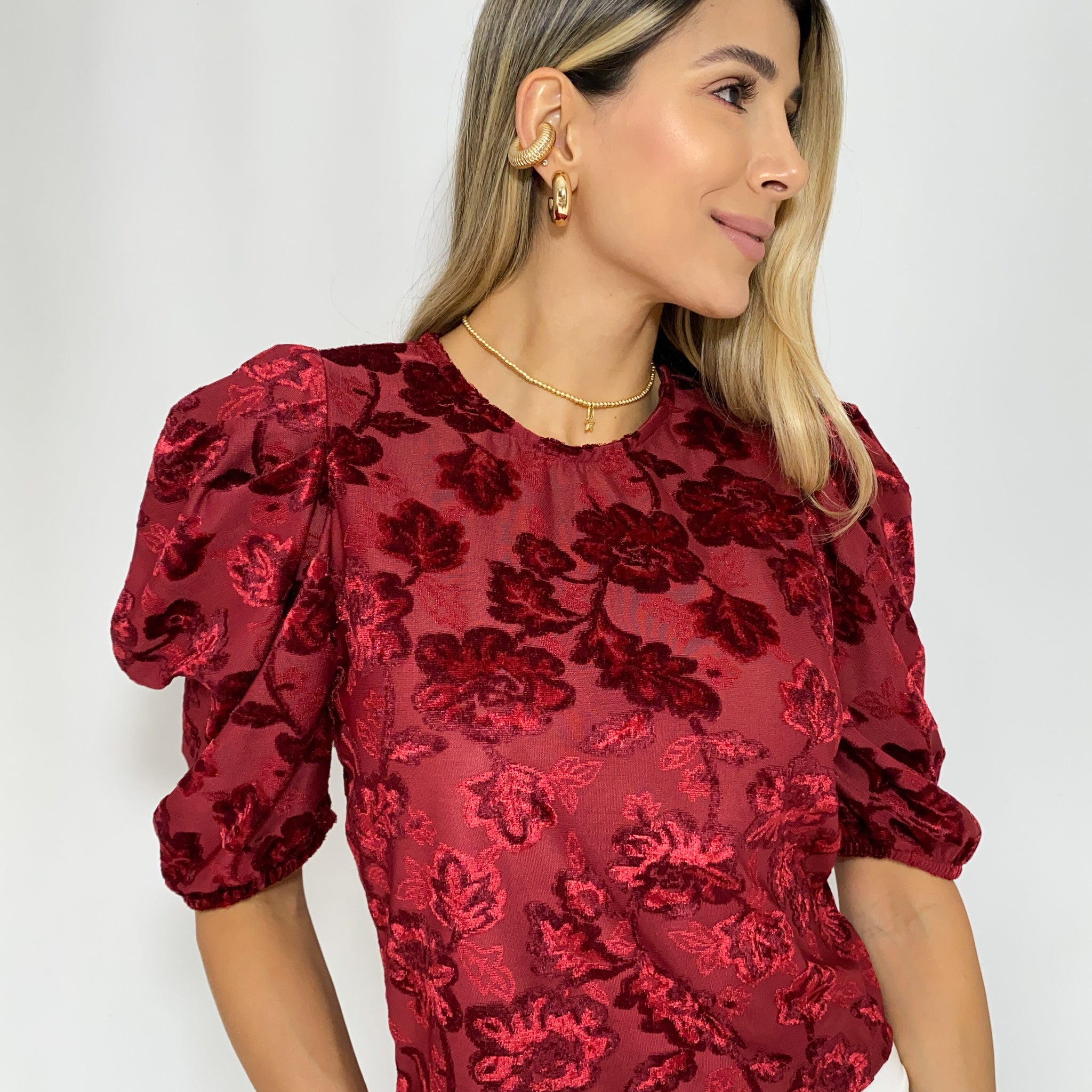 Blusa Manga 3/4 Grabado Flores