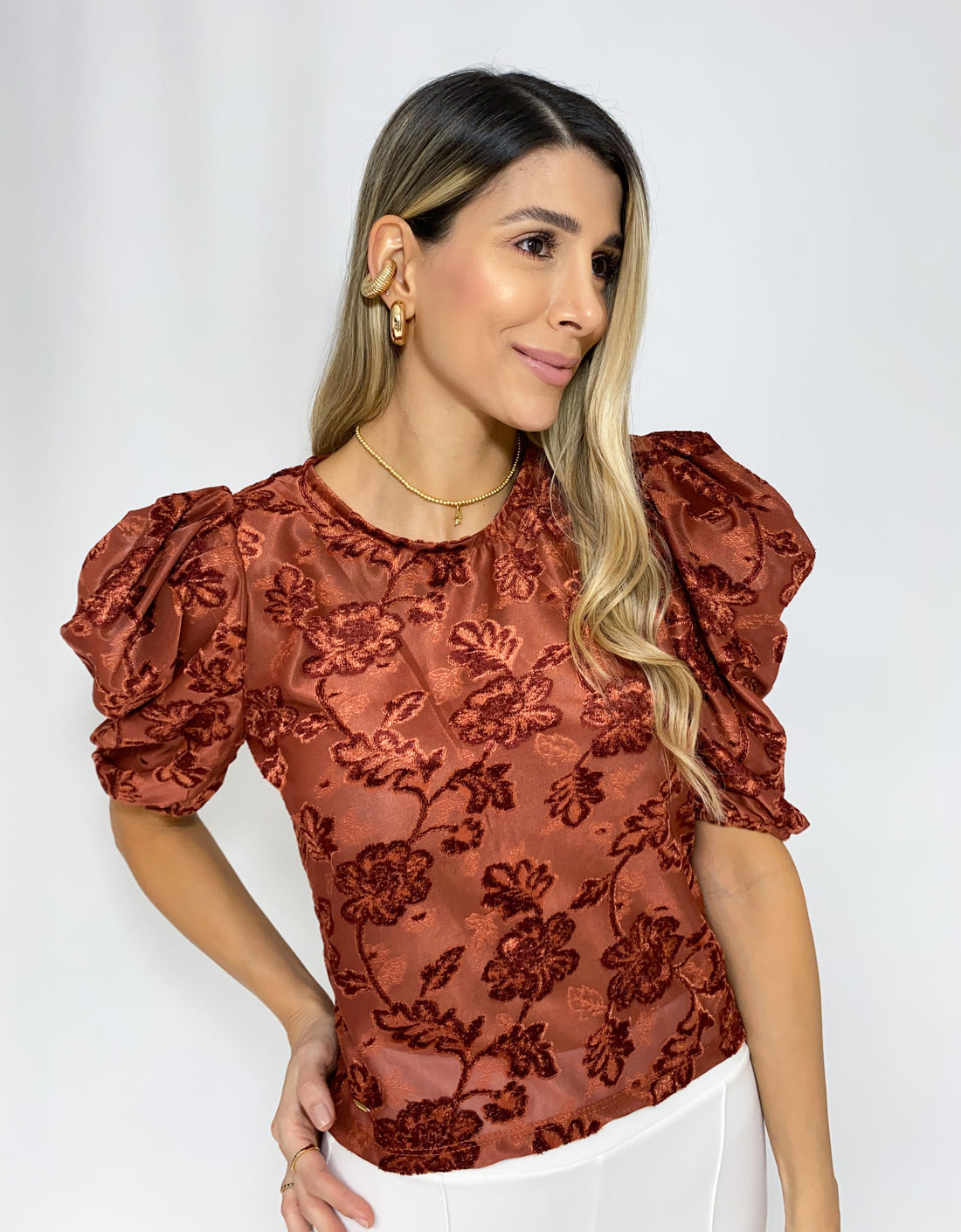 Blusa Manga 3/4 Grabado Flores