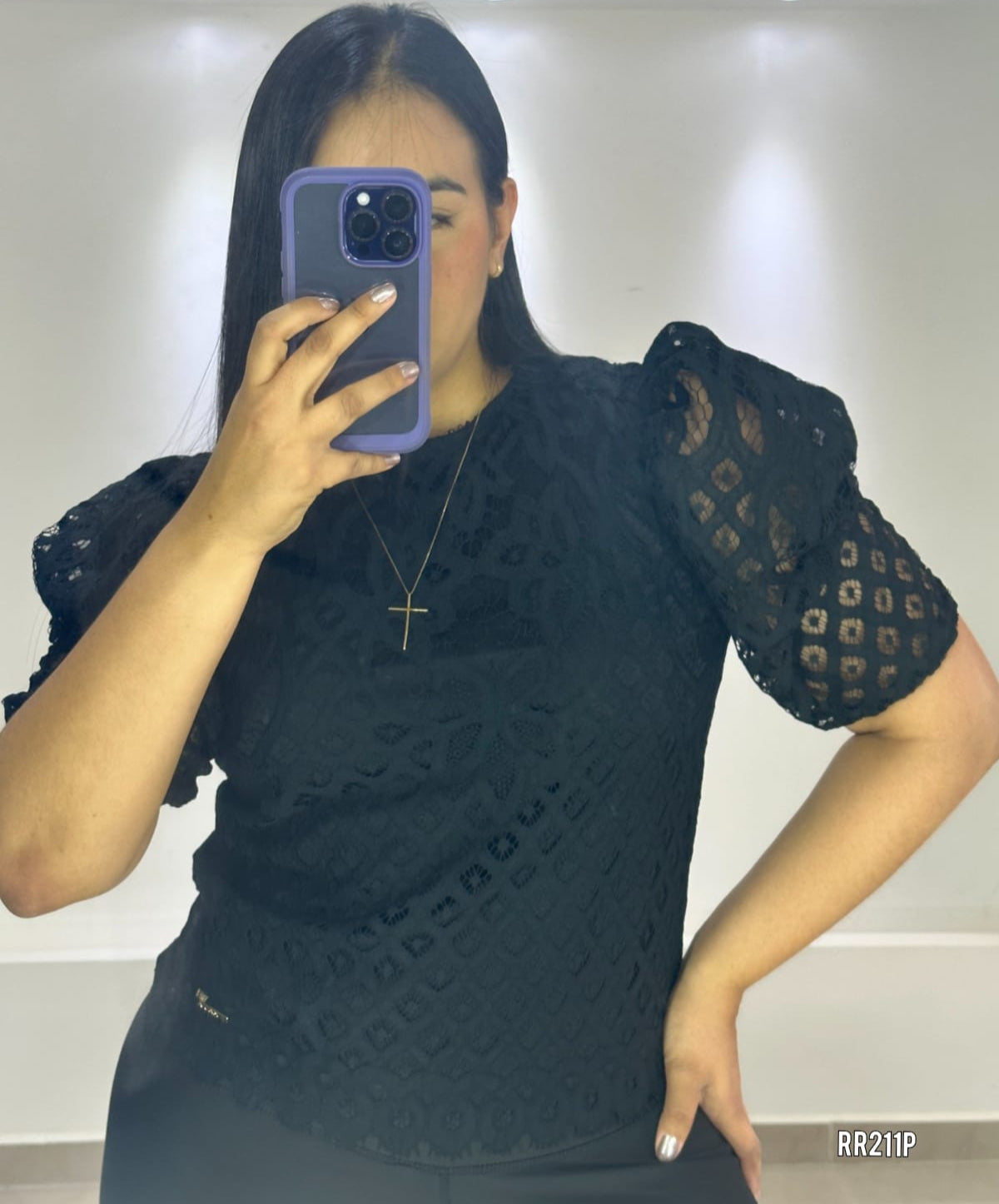 Blusa Cuello Redondo Manga Bombacha Plus