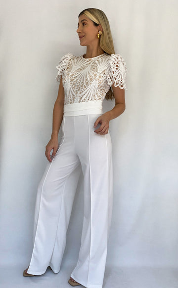 Enterizo Blusa Guipiure Manga Corta