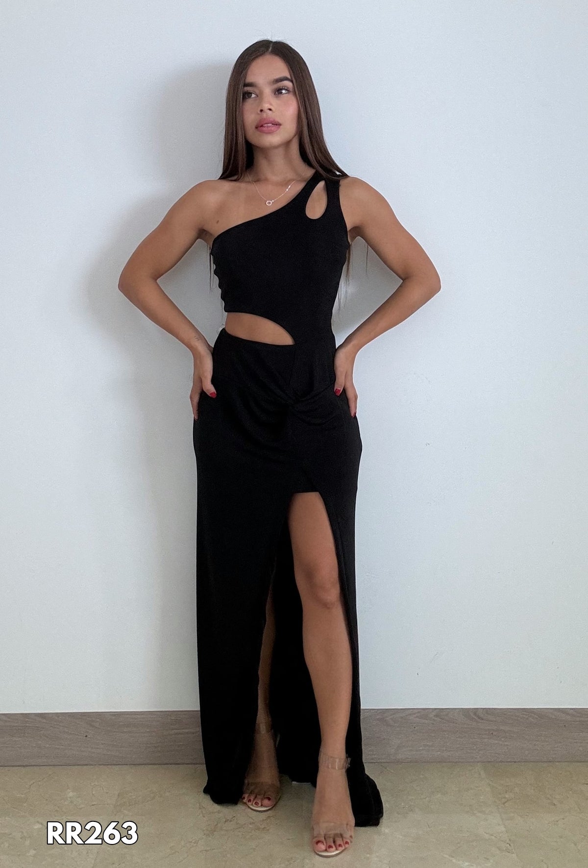 Vestido Asimetrico Anudado Abertura Falda