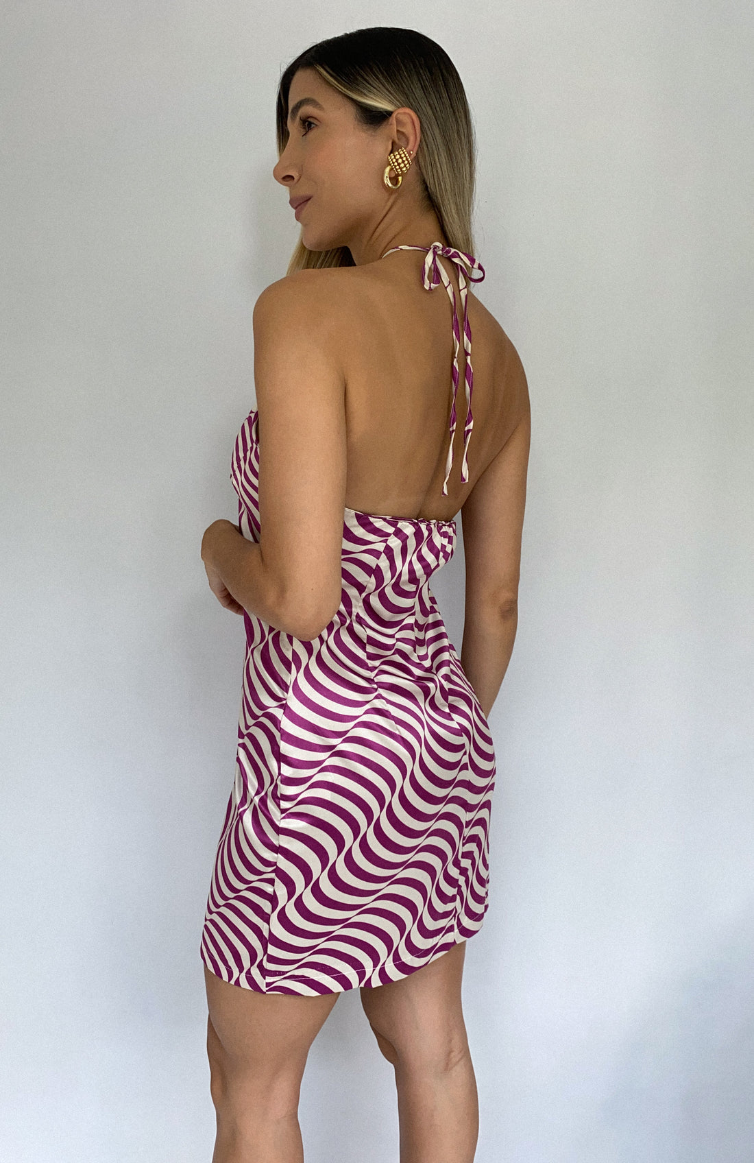 Vestido escote gota tiras cebra