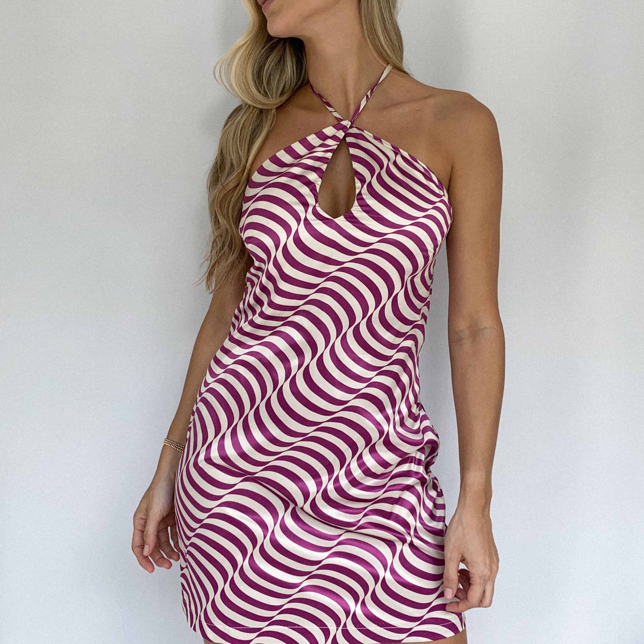 Vestido escote gota tiras cebra