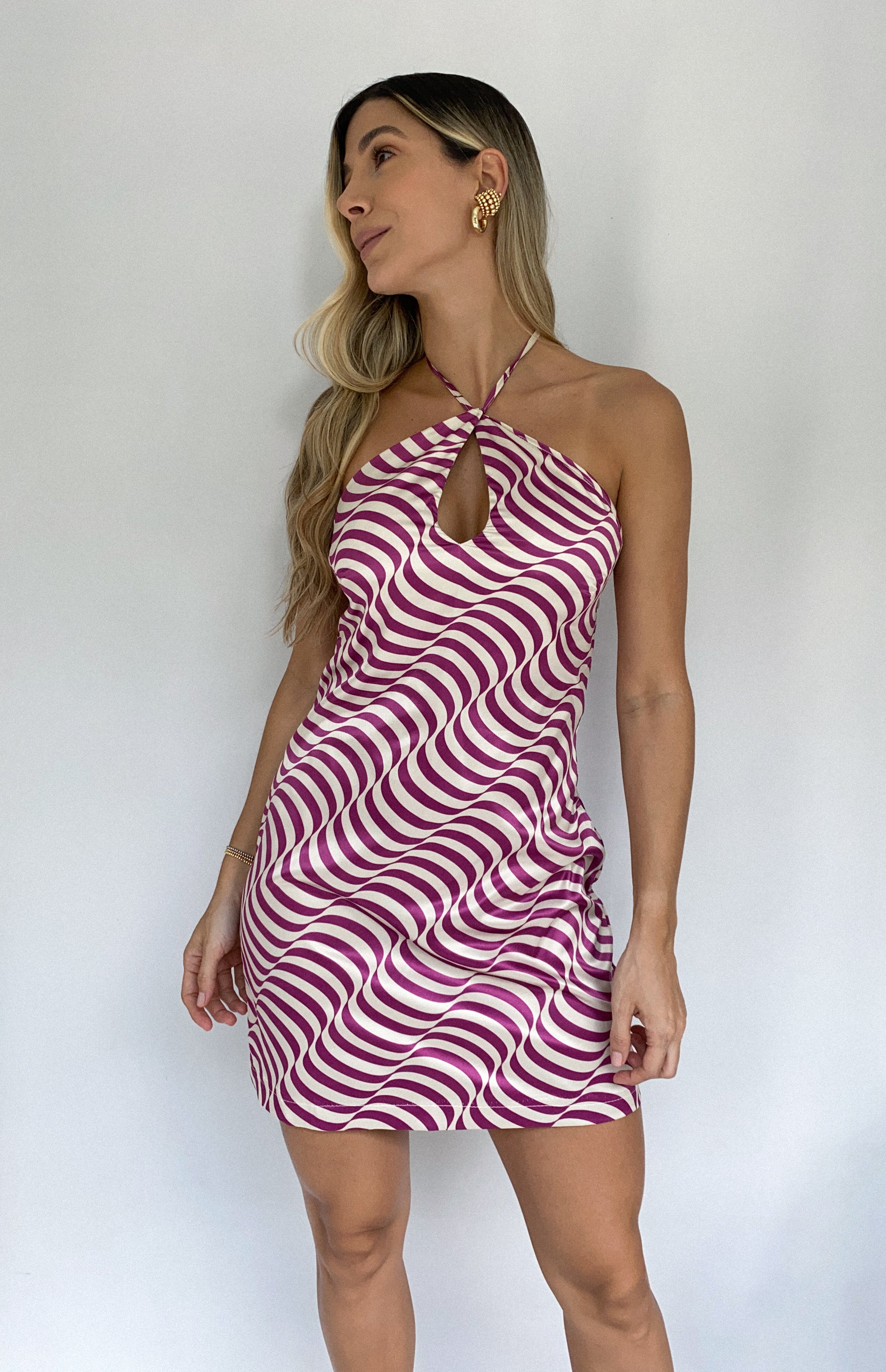 Vestido escote gota tiras cebra
