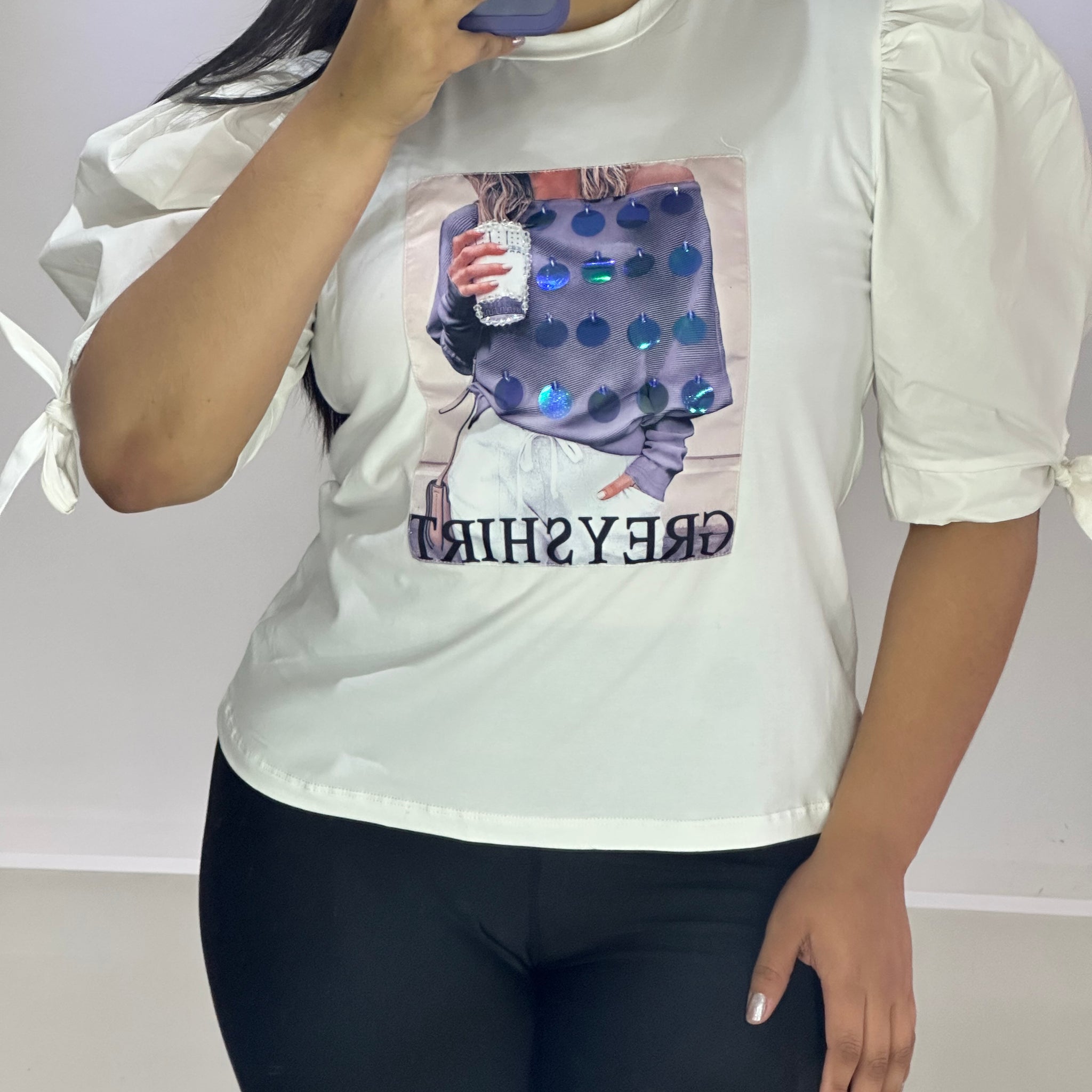 Blusa Manga 3/4 Aplique Greyshirt Plus