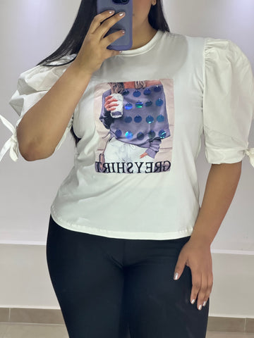 Blusa Manga 3/4 Aplique Greyshirt Plus