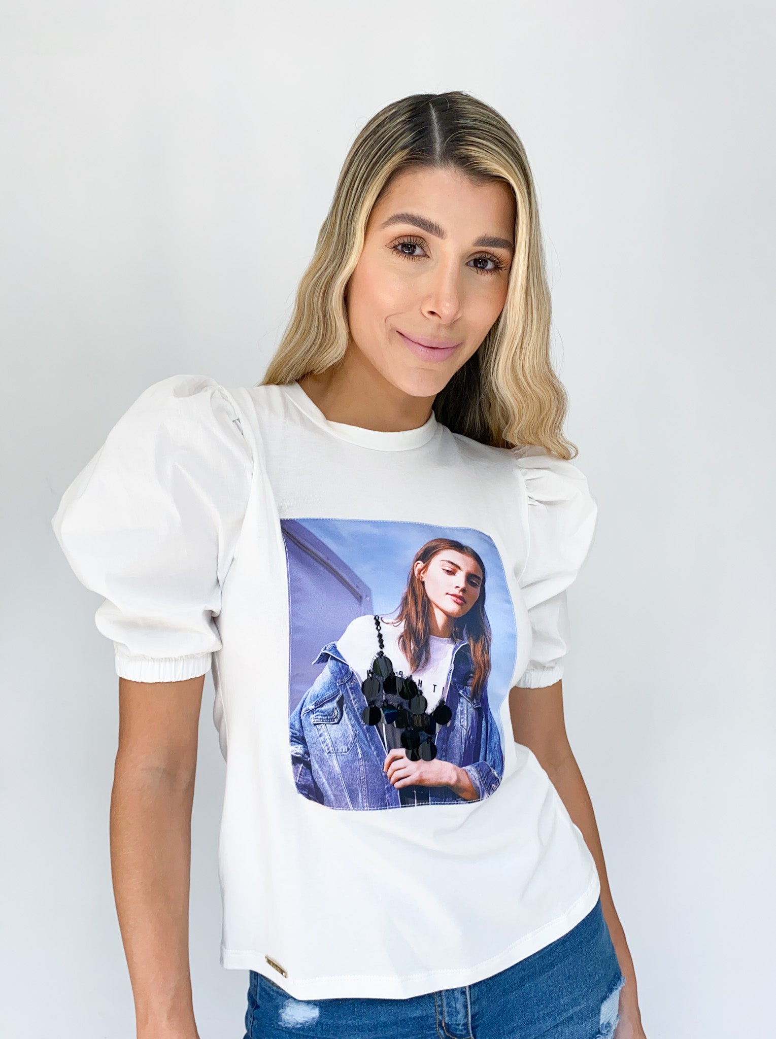Blusa Manga Corta Aplique