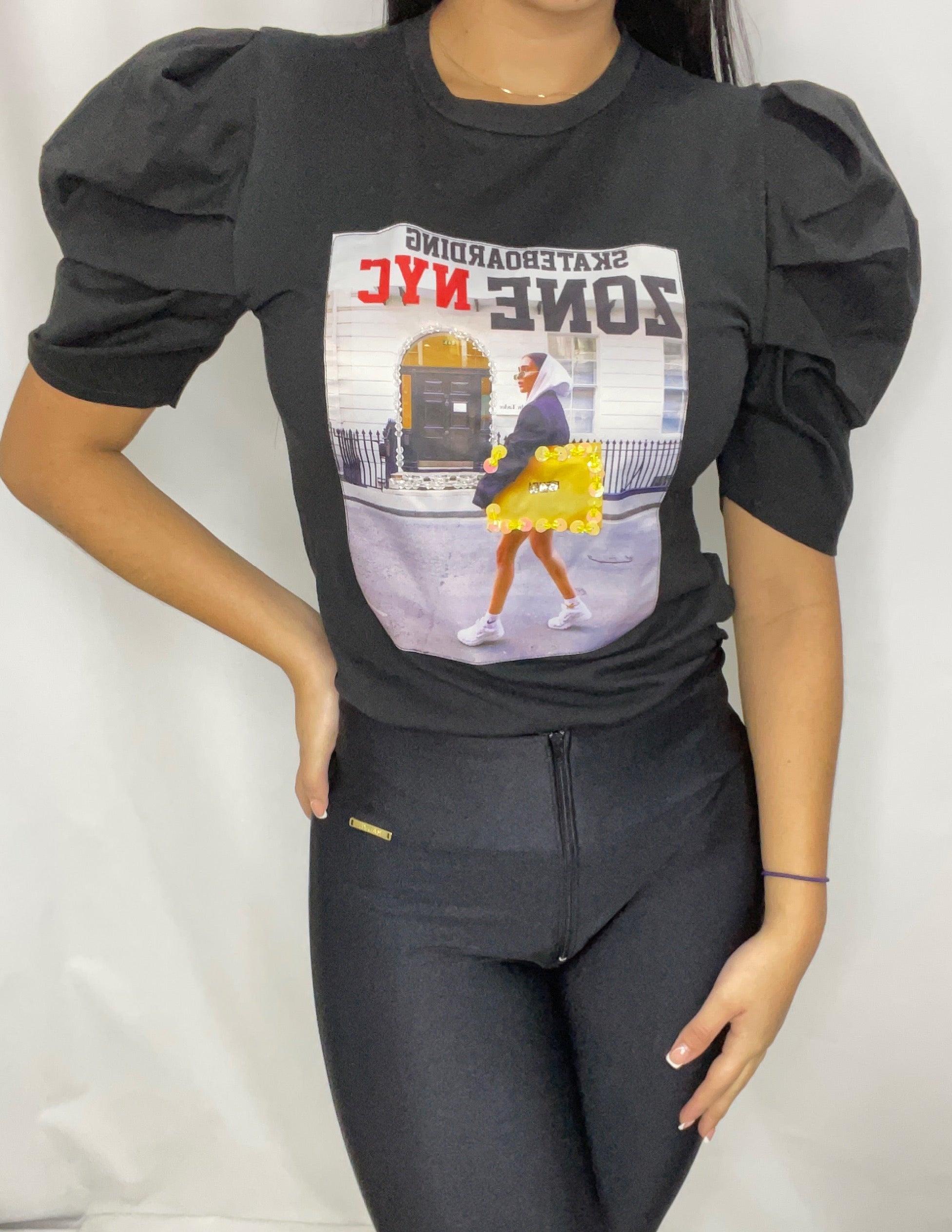 Blusa Manga Corta Bombacha Aplique