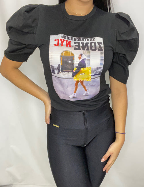 Blusa Manga Corta Bombacha Aplique