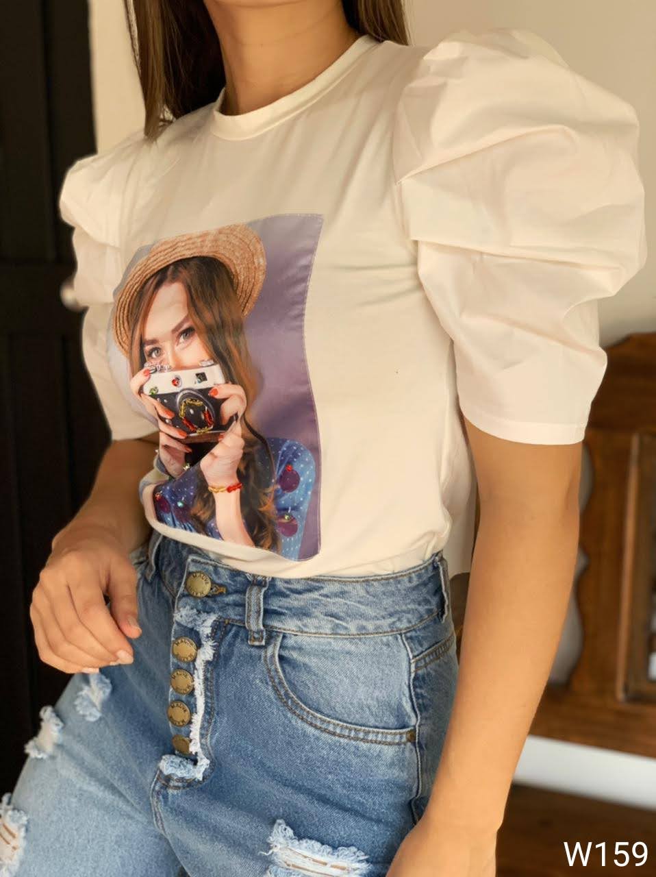 Blusa Manga Popelina Con Aplique