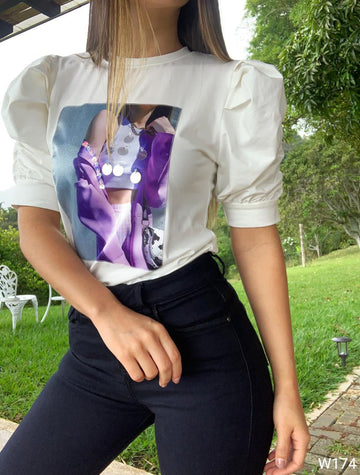 Blusa Manga Bombacha Aplique
