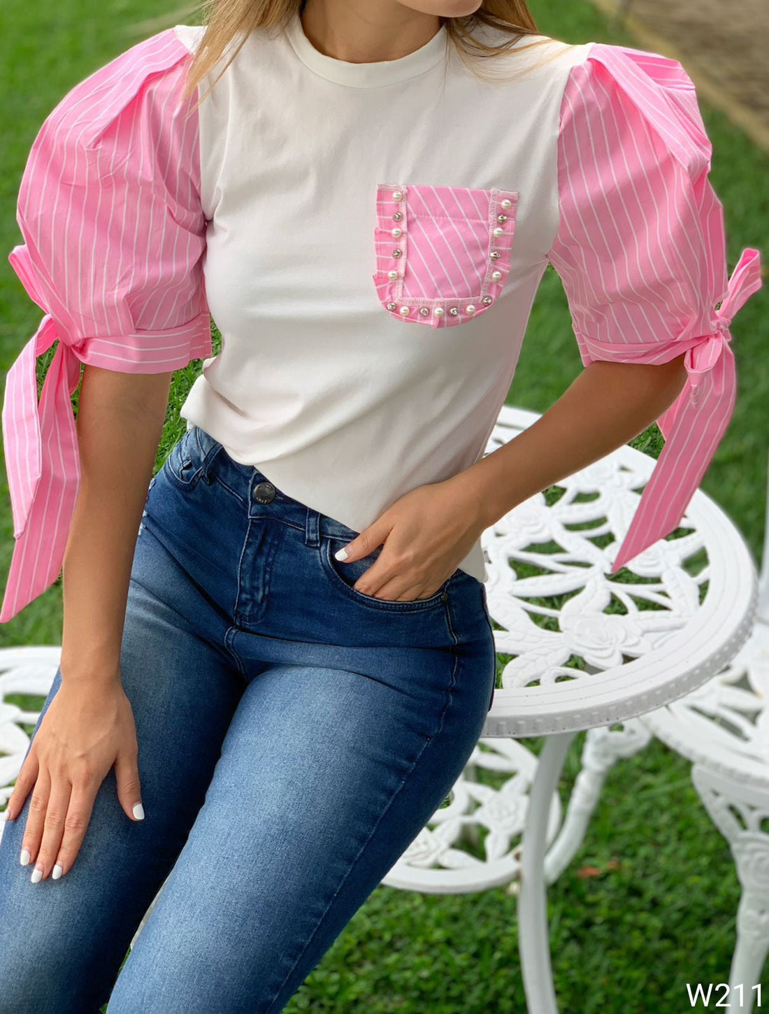 Blusa Cuello Redondo Manga Corta Rayas