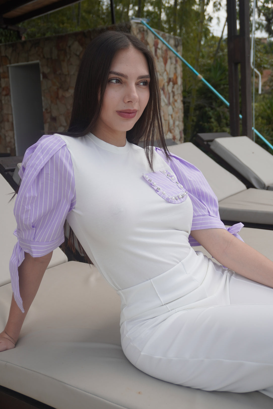 Blusa Cuello Redondo Manga Corta Rayas