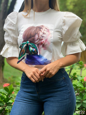 Blusa Manga Bombacha Aplique