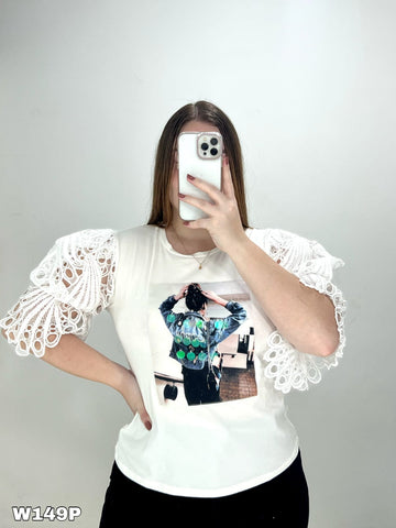 Blusa aplique manga en bipiure