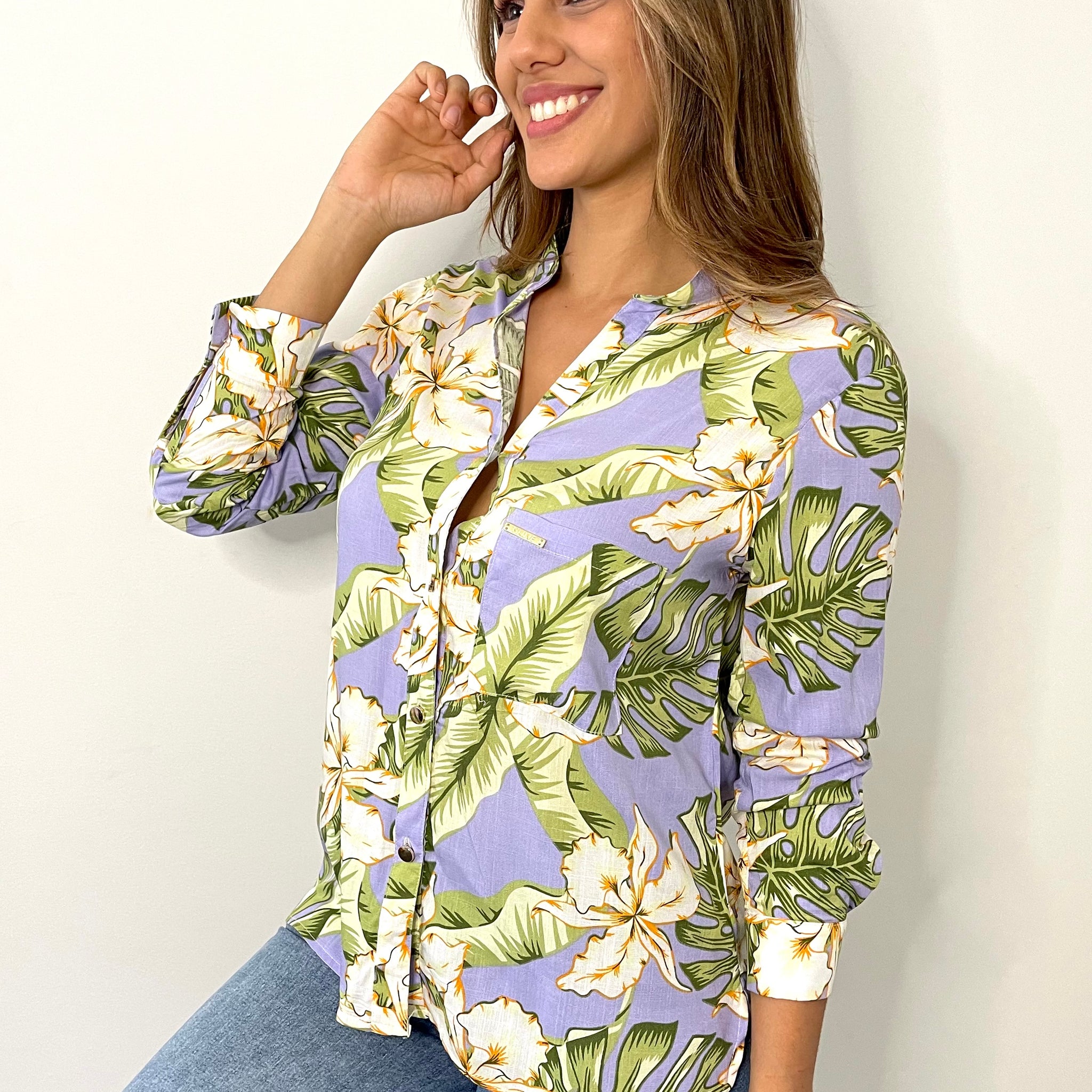Camisera Botones Manga Larga Estampado