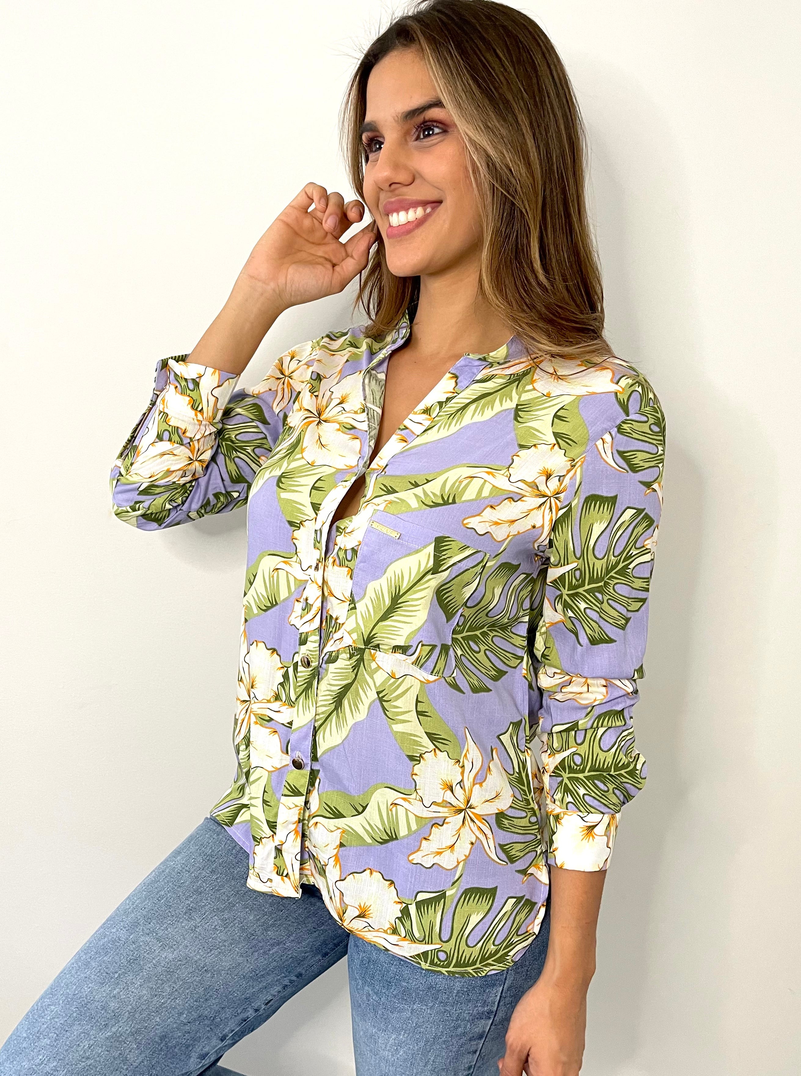 Camisera Botones Manga Larga Estampado