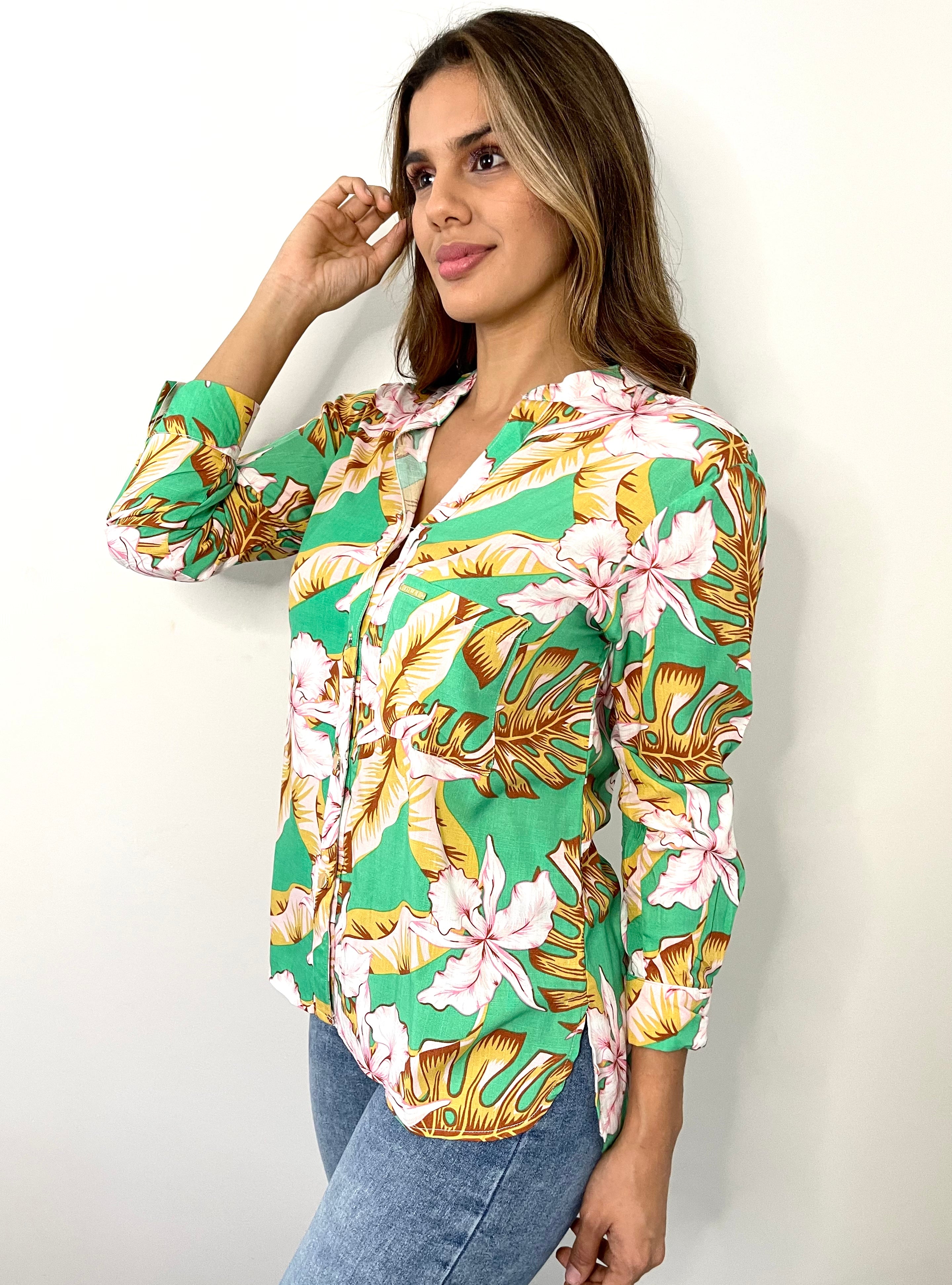 Camisera Botones Manga Larga Estampado