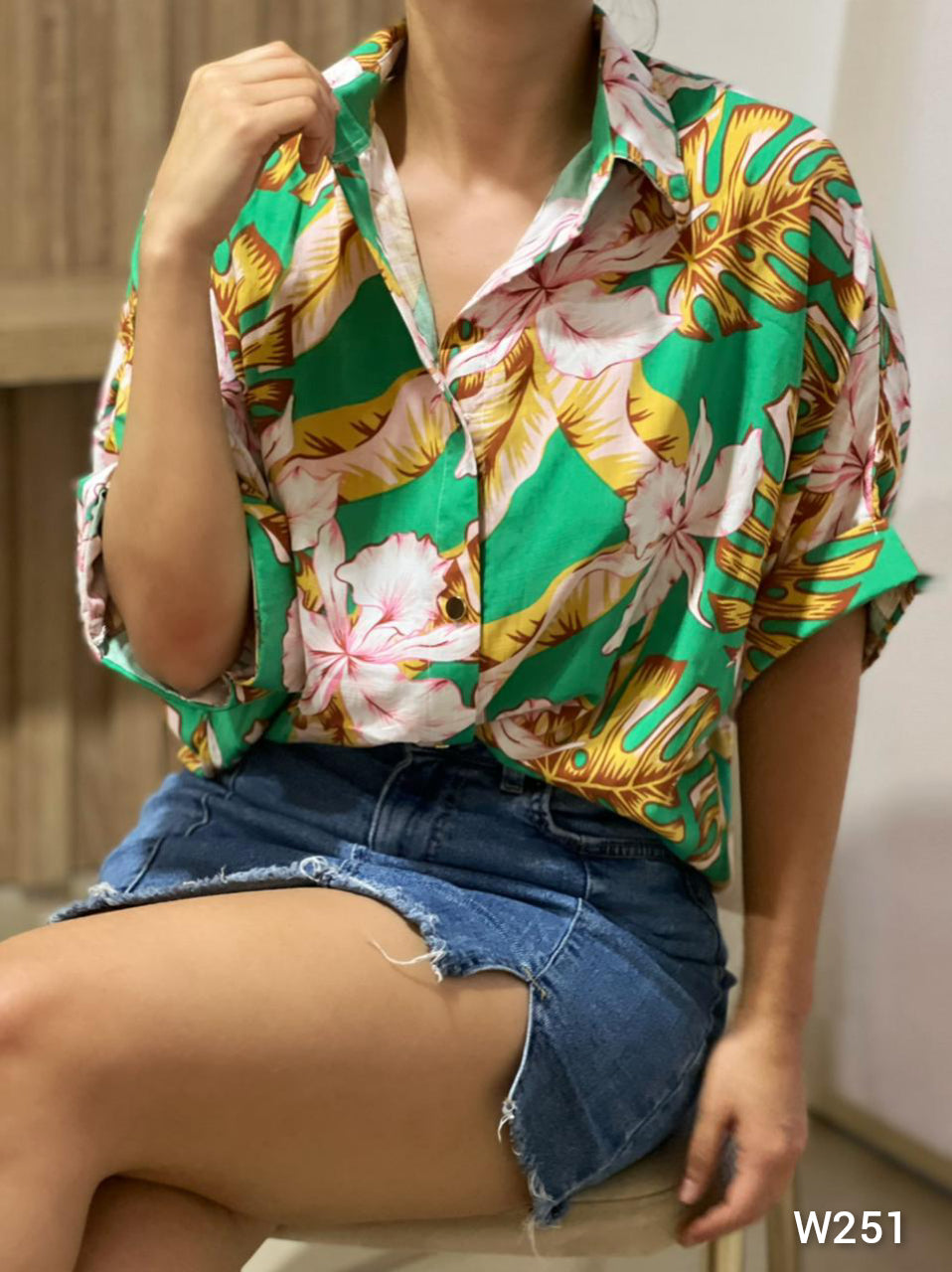 Camisera Manga 3/4 Estampada Botones