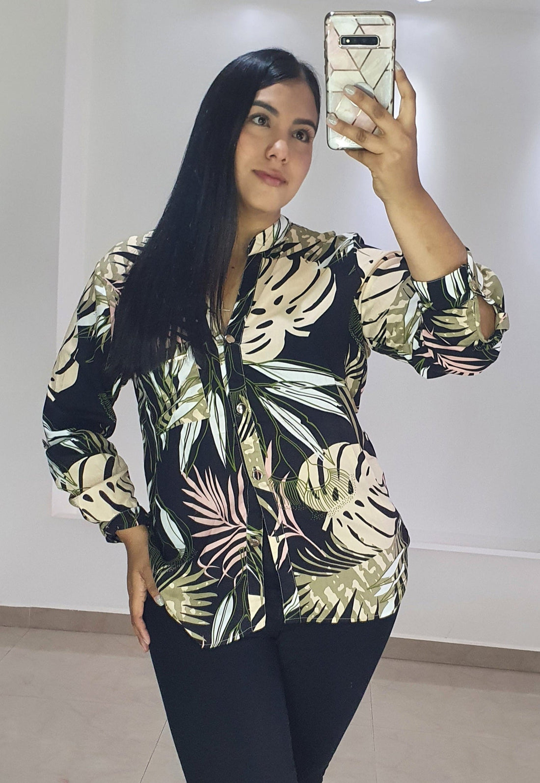 Camisera Botones Manga Larga Estampada