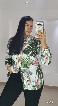 Camisera Botones Manga Larga Estampada