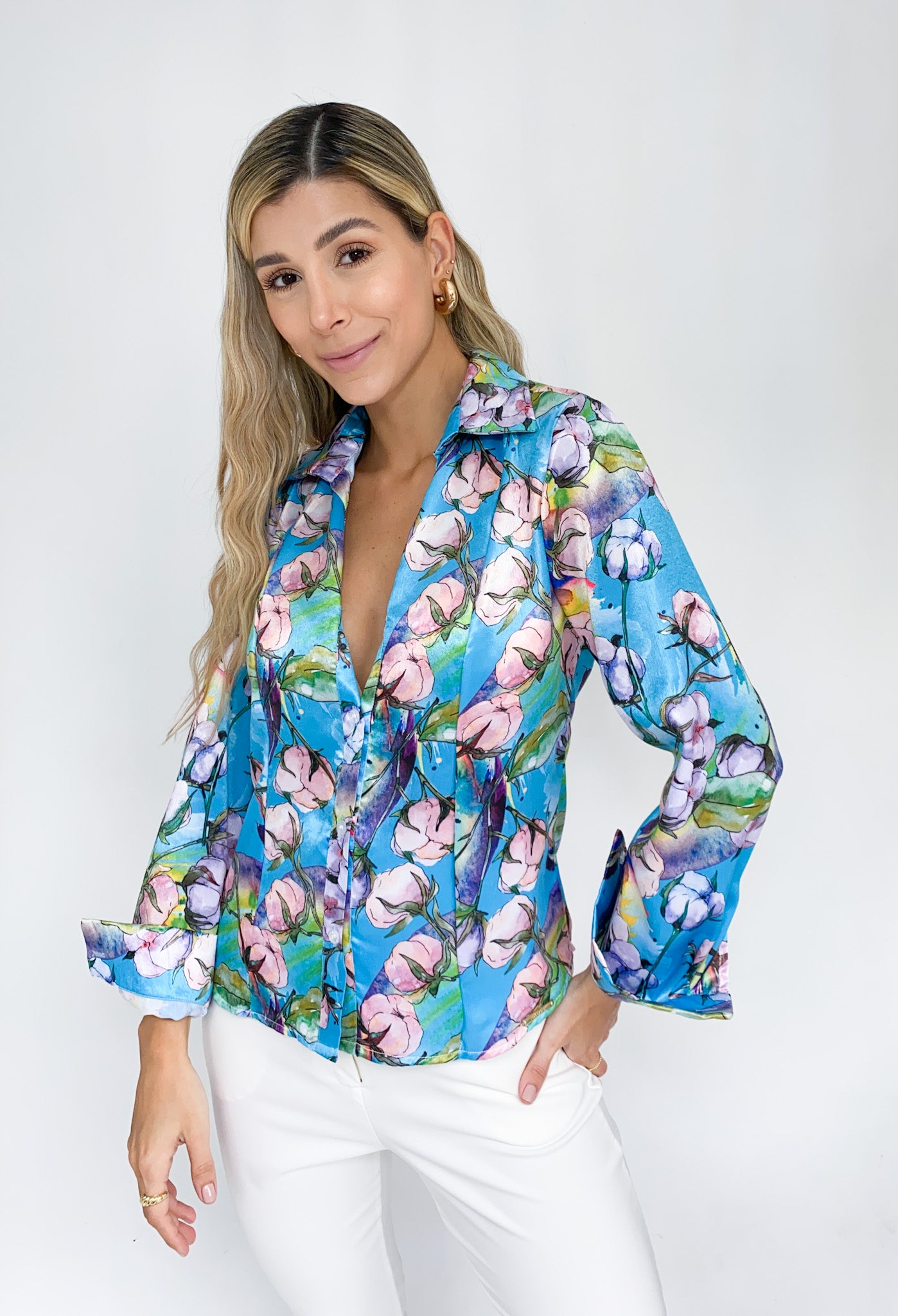 Camisera Manga Larga Satin Estampada