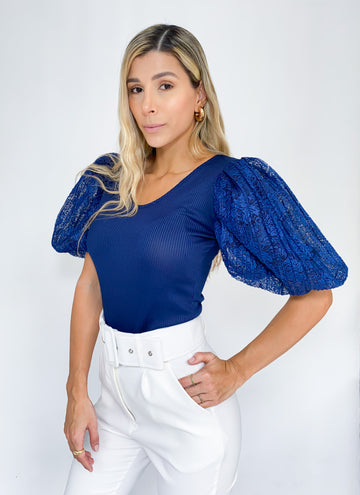 Blusa Manga Corta Bombacha Encaje