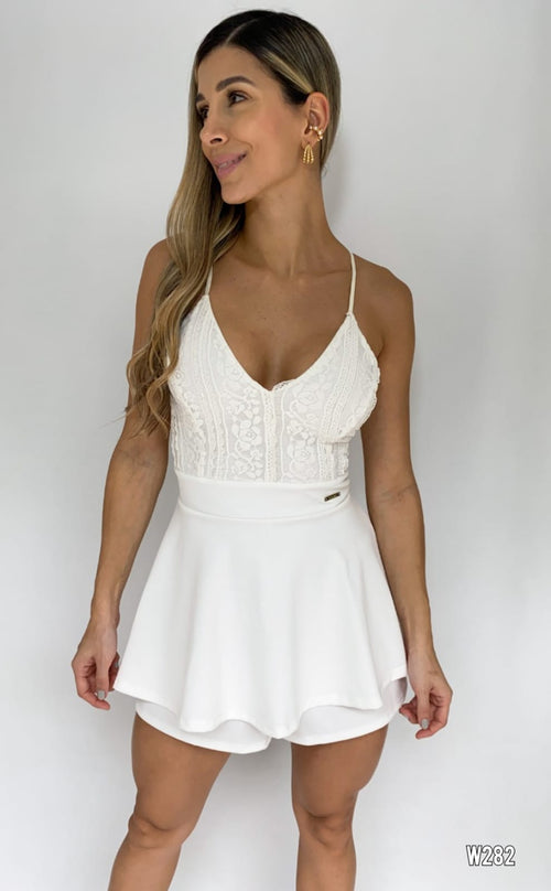 Vestido Corto Blusa Blonda
