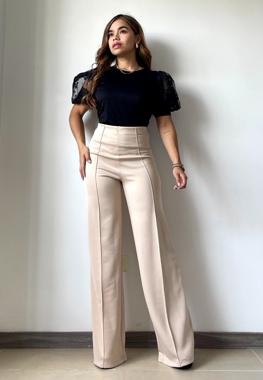 Blusa Cuello Redondo Manga Velo