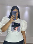 Blusa Manga Bombacha Amarrar Aplique