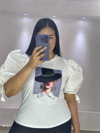 Blusa Manga Bombacha Amarrar Aplique