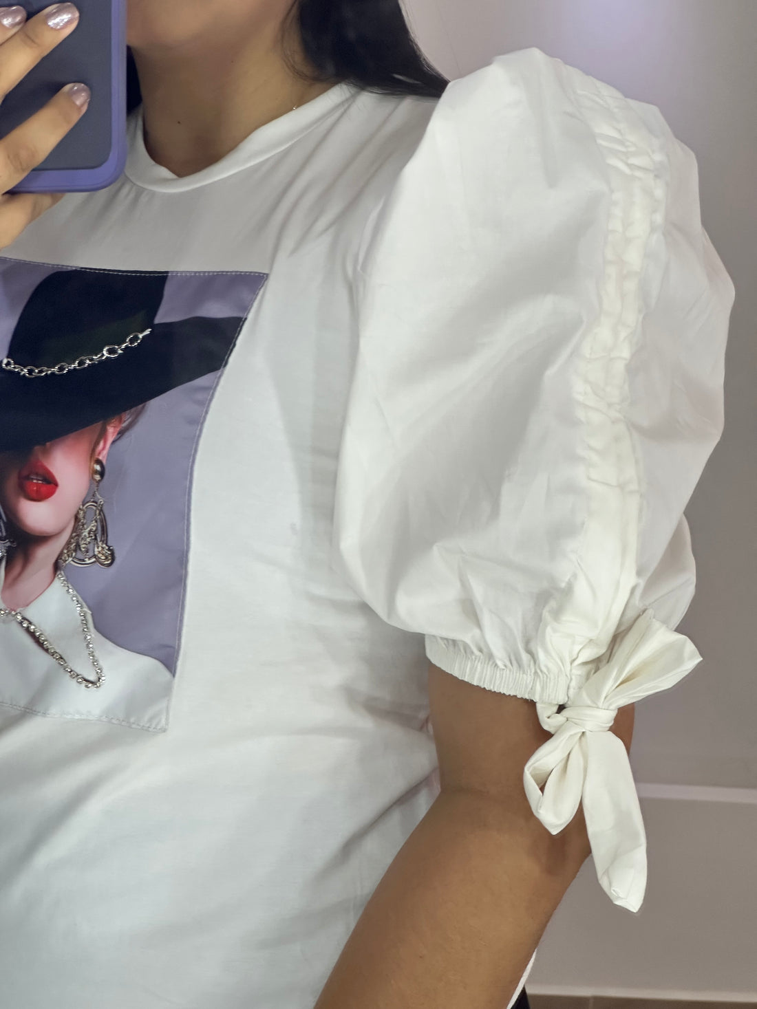 Blusa Manga Bombacha Amarrar Aplique