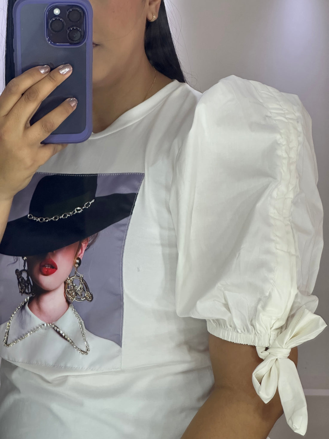 Blusa Manga Bombacha Amarrar Aplique