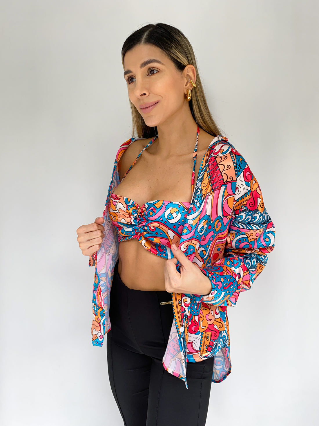 Camisera Con Crop Top Estampada