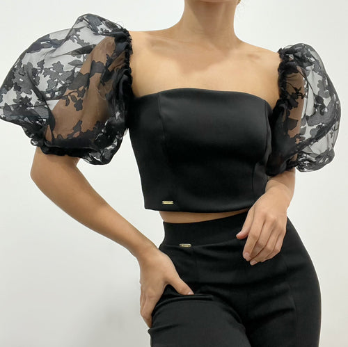 Blusa Corta Manga Corta Bombacha Velo