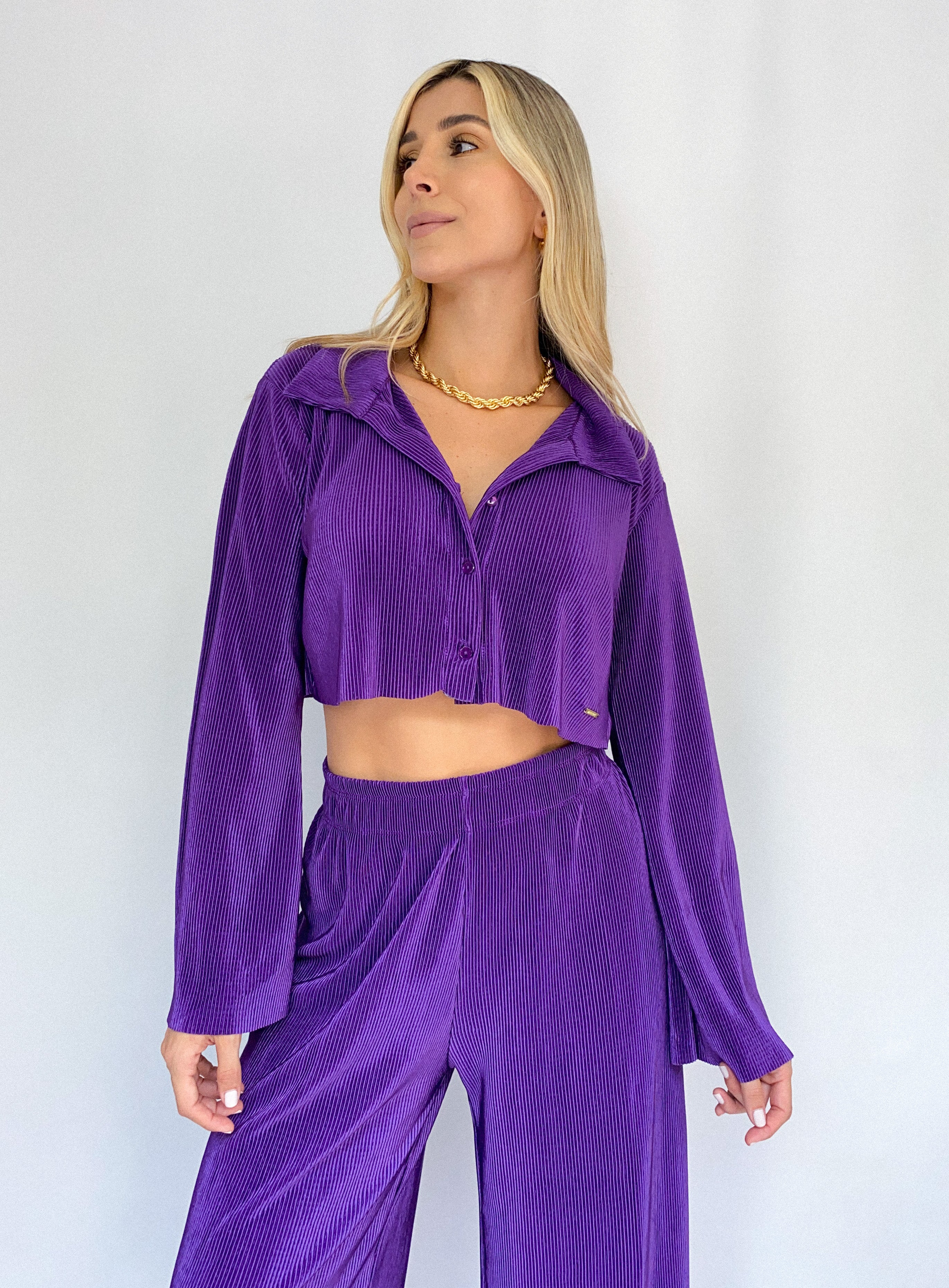 Camisera Dama Corta Manga Larga Plisada