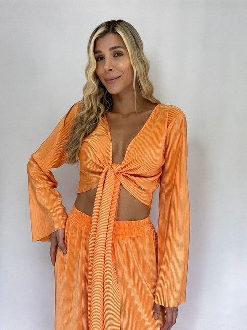 Blusa Manga Larga Amarra Centro Plisada